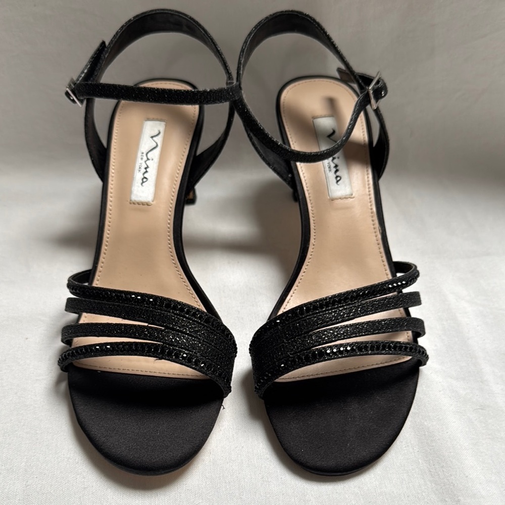 Nina Nelena Sparkling Black Strappy Dress Women's Heels